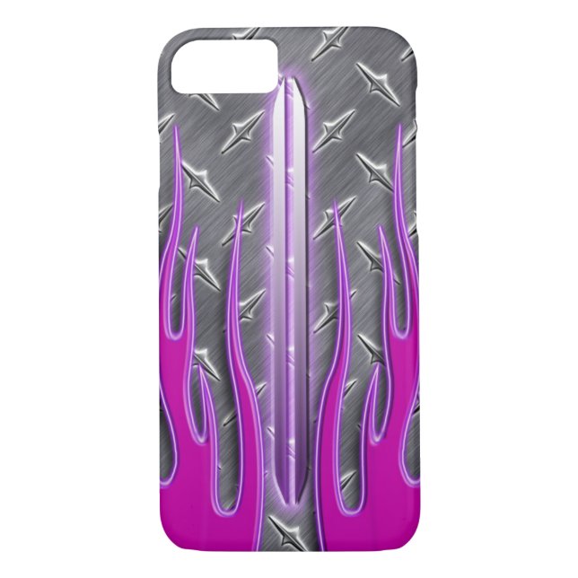 Hot Pink Flames Hot Rod Diamondplate Case-Mate iPhone Case (Back)