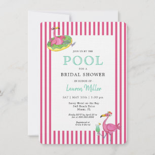 Hot pink Flamingo POOL party Bridal shower Invitation