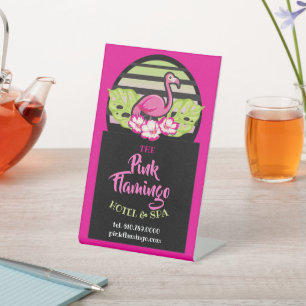 HOT PINK FLAMINGO Tropical Leaves Party Gift Favou Pedestal Sign