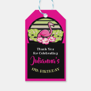 HOT PINK FLAMINGO Tropical Leaves Party Gift Favou Tags