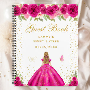 Hot Pink Floral Blonde Hair Princess Sweet Sixteen Notebook