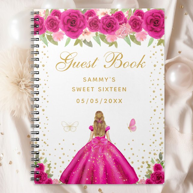 Hot Pink Floral Blonde Hair Princess Sweet Sixteen Notebook (Creator Uploaded)