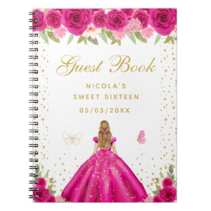 Hot Pink Floral Blonde Hair Princess Sweet Sixteen Notebook