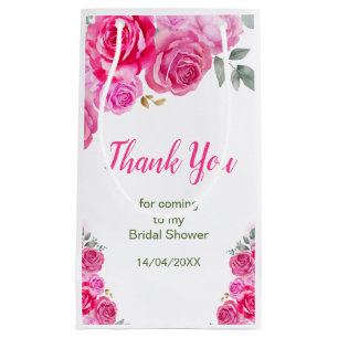 Hot Pink Floral Bridal Shower Small Gift Bag