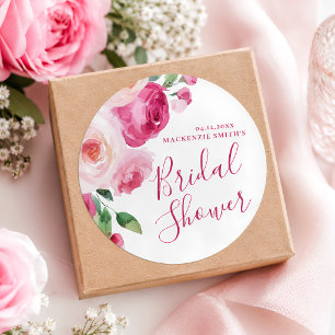 Hot Pink Floral Bridal Shower Sticker