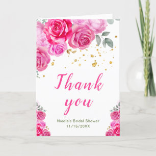 Hot Pink Floral Bridal Shower Thank You Card
