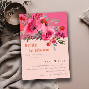 Hot Pink Floral Bride In Bloom Bridal Shower Invitation