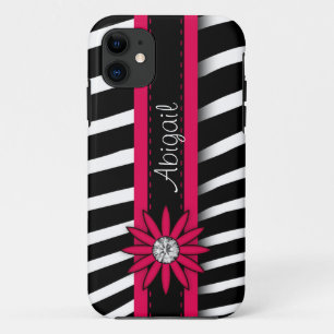 Hot Pink Floral Gem & Zebra Pattern Case-Mate iPhone Case