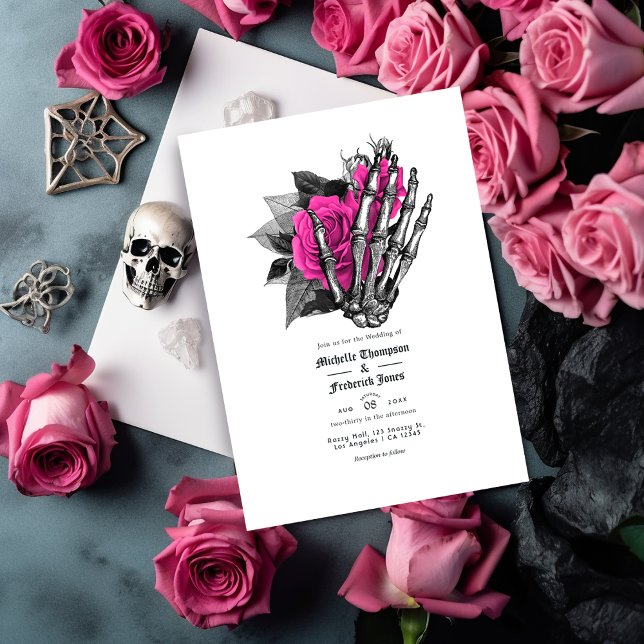 Hot-Pink Floral Gothic Wedding QR Code Invitation (Creator Uploaded)