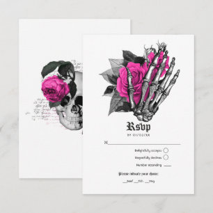 Hot-Pink Floral Gothic Wedding RSVP Card