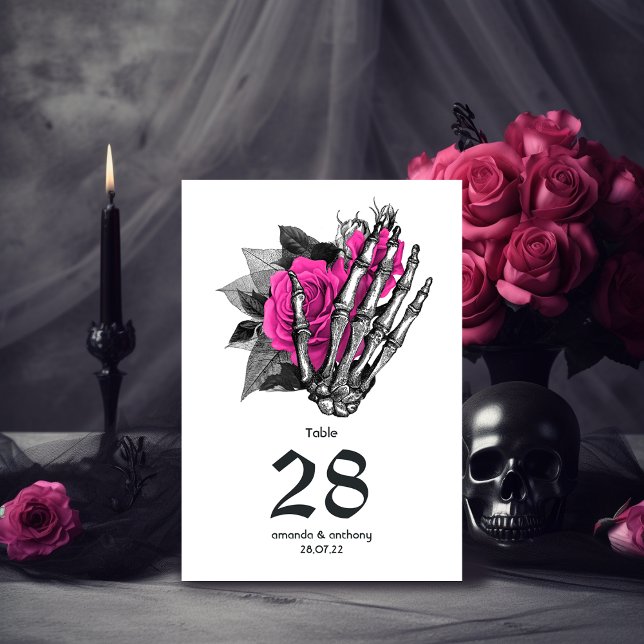 Hot-Pink Floral Gothic Wedding Table Number (Creator Uploaded)