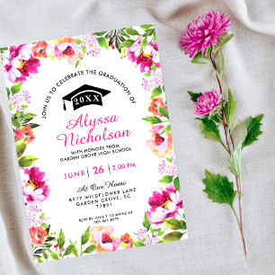 Hot Pink Floral Grad Party Invitation