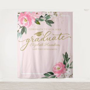 Hot Pink Floral Graduation Party Photo Backdrop Tapestry