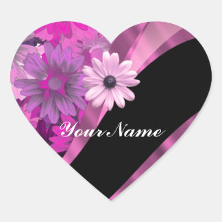 Hot pink floral heart sticker