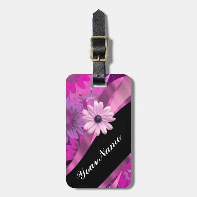 Hot pink floral luggage tag (Front Vertical)