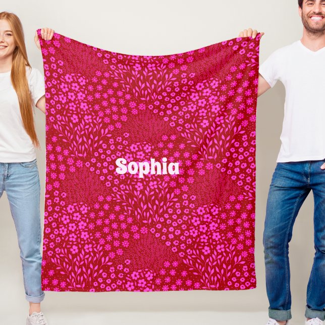 Hot Pink Floral Name Fleece Blanket Girls Birthday (Creator Uploaded)
