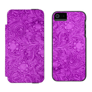 Hot Pink Floral Pattern Suede Leather Look Incipio Watson™ iPhone 5 Wallet Case