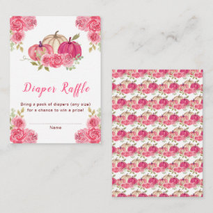 Hot Pink Floral Pumpkins Baby Shower Diaper Raffle Enclosure Card
