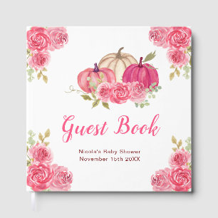 Hot Pink Floral Pumpkins Baby Shower Guest Book