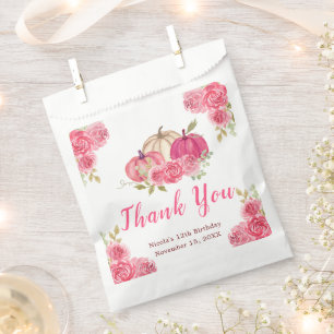 Hot Pink Floral Pumpkins Birthday Favour Bags