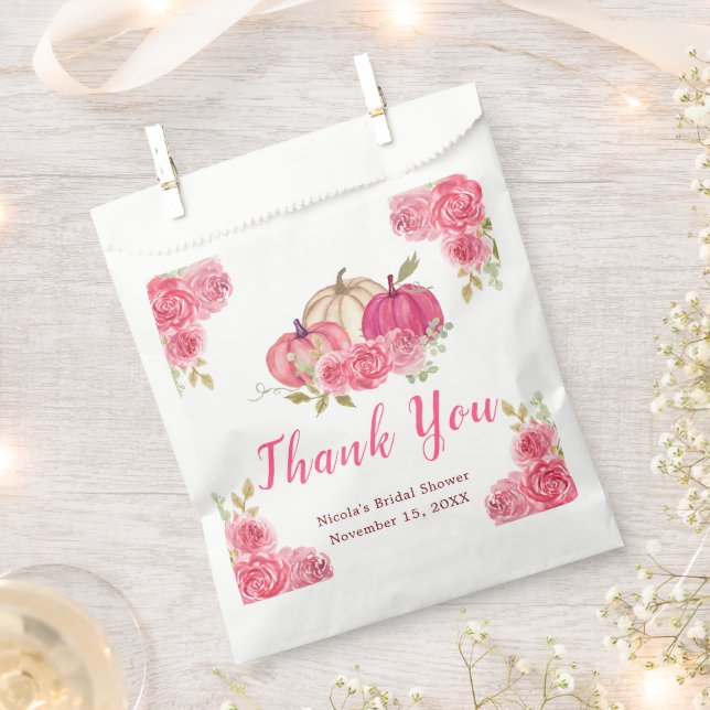Hot Pink Floral Pumpkins Bridal Shower Favour Bags (Clipped)