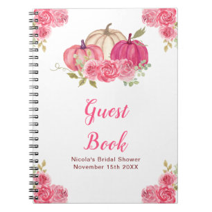 Hot Pink Floral Pumpkins Bridal Shower Guest Book