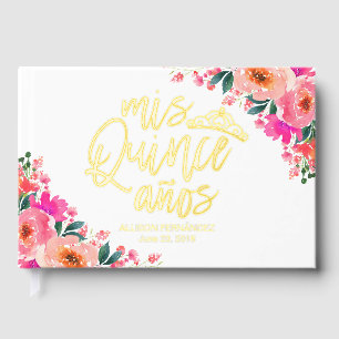 Hot Pink Floral Quinceanera Guest Book