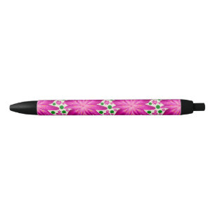 Hot pink floral seamless pattern  black ink pen