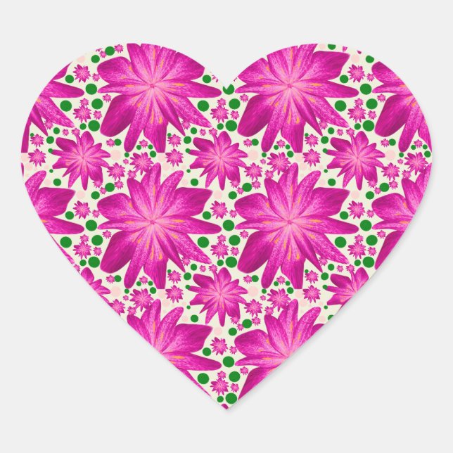 Hot Pink Floral Seamless Pattern Heart Sticker (Front)