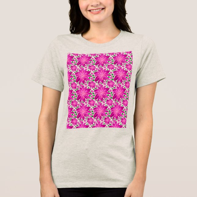 Hot Pink Floral Seamless Pattern  Tri-Blend Shirt (Front)