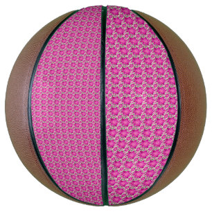 Hot Pink floral seamless pattern with polka dots  Basketball