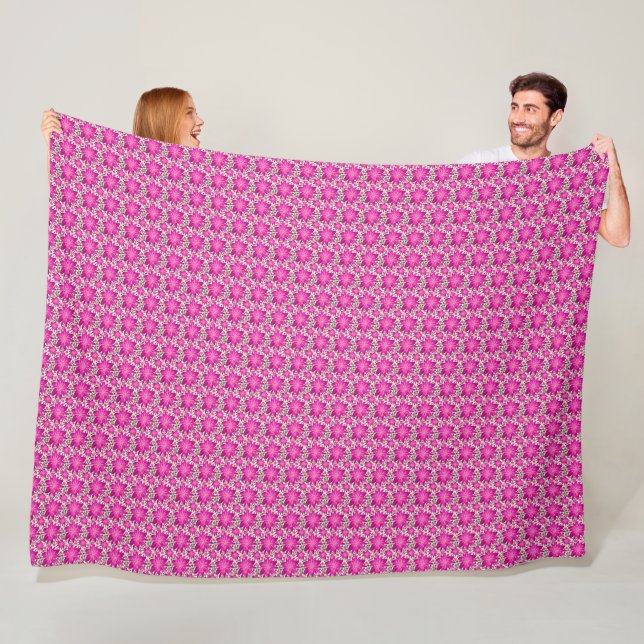 Hot Pink floral seamless pattern with polka dots  Fleece Blanket (In Situ)