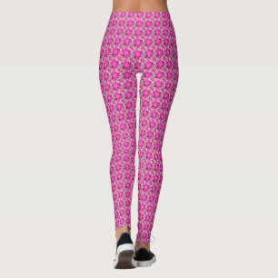 Hot Pink floral seamless pattern with polka dots Leggings