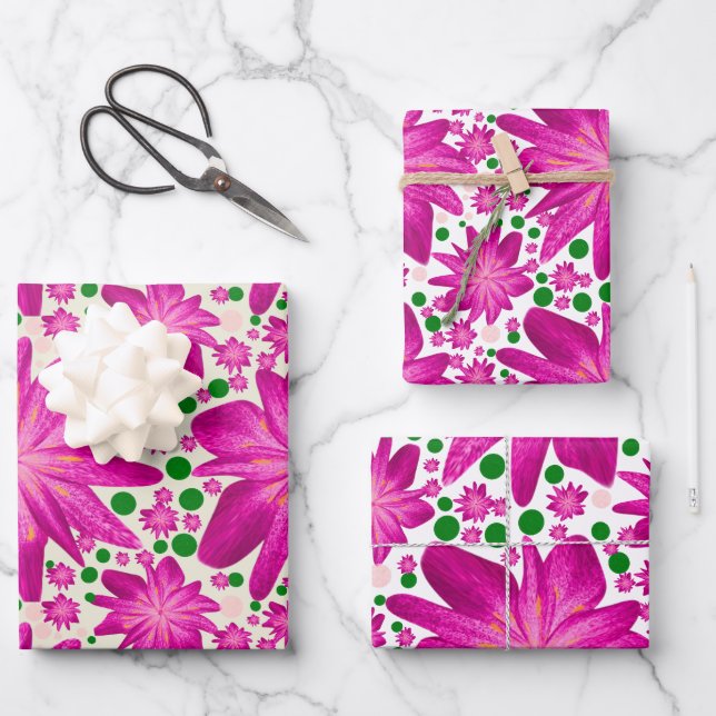 Hot pink floral seamless pattern  wrapping paper sheet (Front)