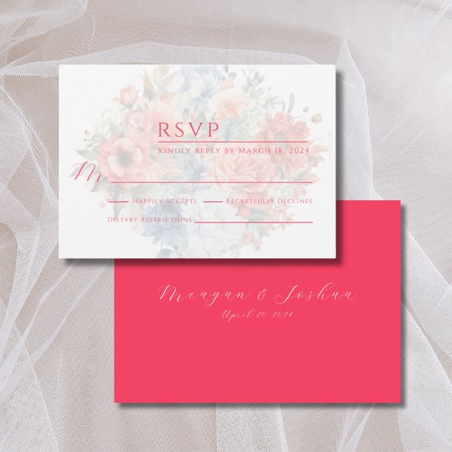 Hot Pink Floral Spring Wedding RSVP Card (Creator Uploaded)