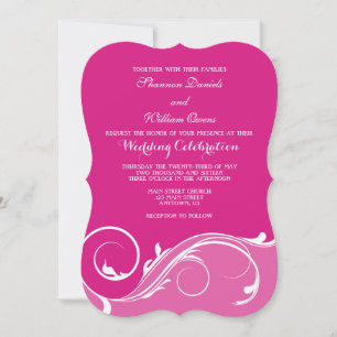 Hot Pink Floral Swirl Bracket Wedding Invites