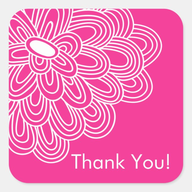Hot Pink Floral Thank You Bridal Shower Favour Square Sticker (Front)