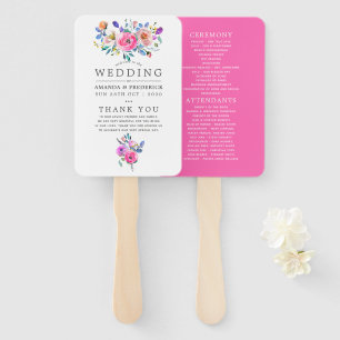 Hot-Pink Floral Vintage Wedding Program Hand Fan
