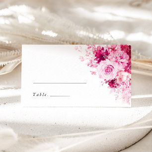 Hot Pink Floral Wedding Name Place Card