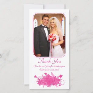 Hot pink floral wedding thank you photocard