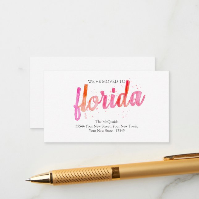 Hot Pink Florida Moving Announcement Insert Cards (Front/Back In Situ)