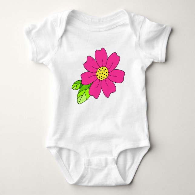 Hot Pink Flower  Baby Bodysuit (Front)
