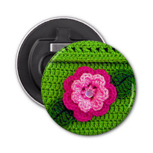 Hot Pink Flower Nature Green Unique Crochet Print Bottle Opener