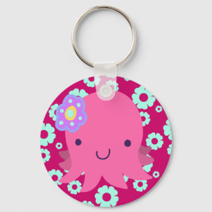 Hot Pink Flower Octopus Key Ring