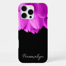 Hot pink flower petals black Custom name text