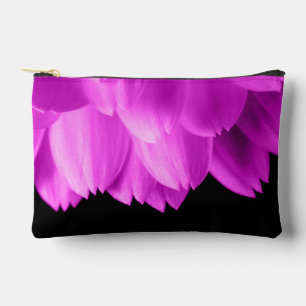 Hot pink flower petals on black accessory pouch
