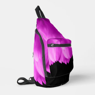 Hot pink flower petals on black sling bag