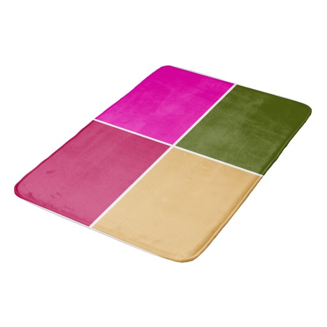 Hot Pink Flower Squares Bath Mat (Angled)