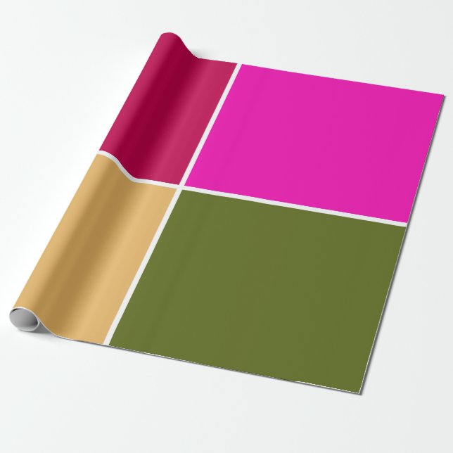 Hot Pink Flower Squares Wrapping Paper (Unrolled)