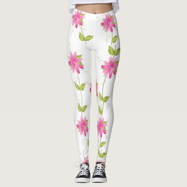 Hot Pink Flowered Leggings (Front)
